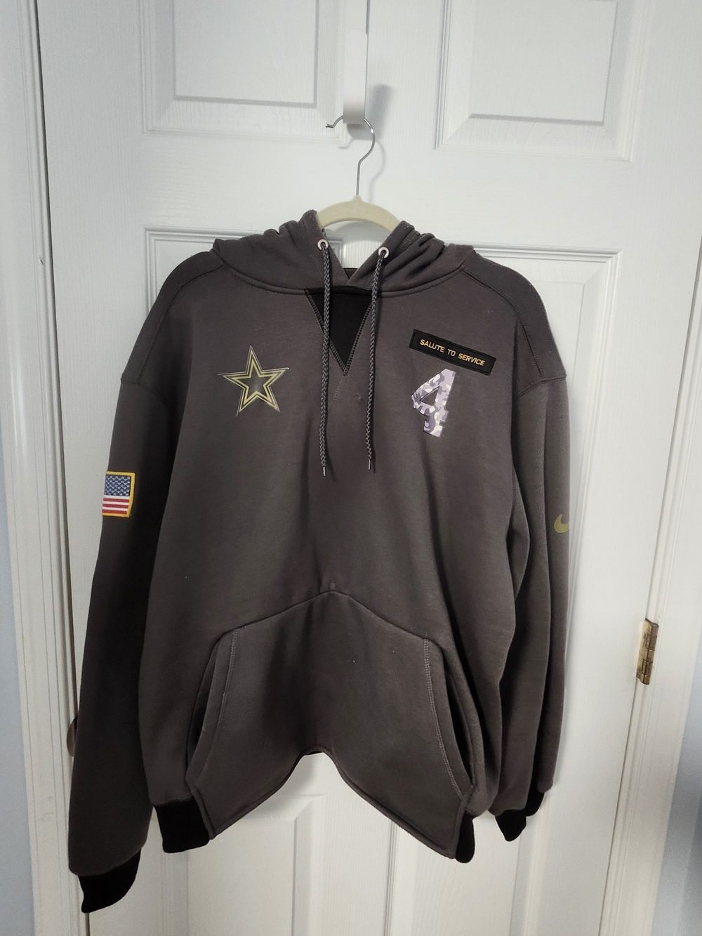 Men's Charcoal Crewneck Hoodie with Military Patch Accents Salute To Service